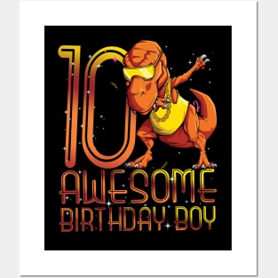 Kids 10th Birthday Dinosaur 10 Year Old Awesome Since Gifts Boy Posters and Art